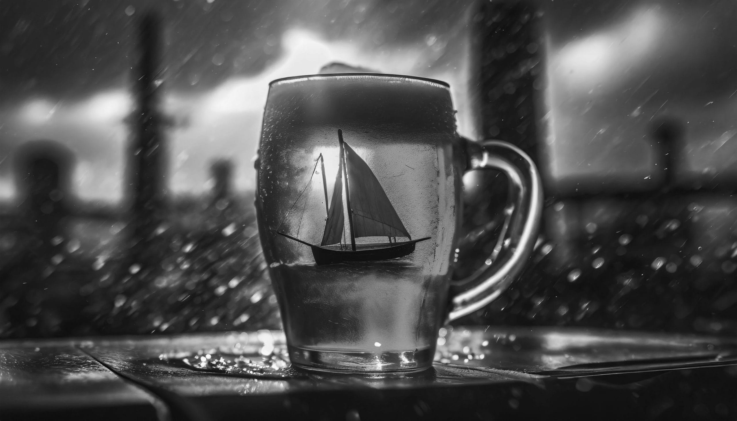 Firefly Foto de Barco vela navegando sobre la cerveza tormentosa dentro de una copa de cerveza, en u copy