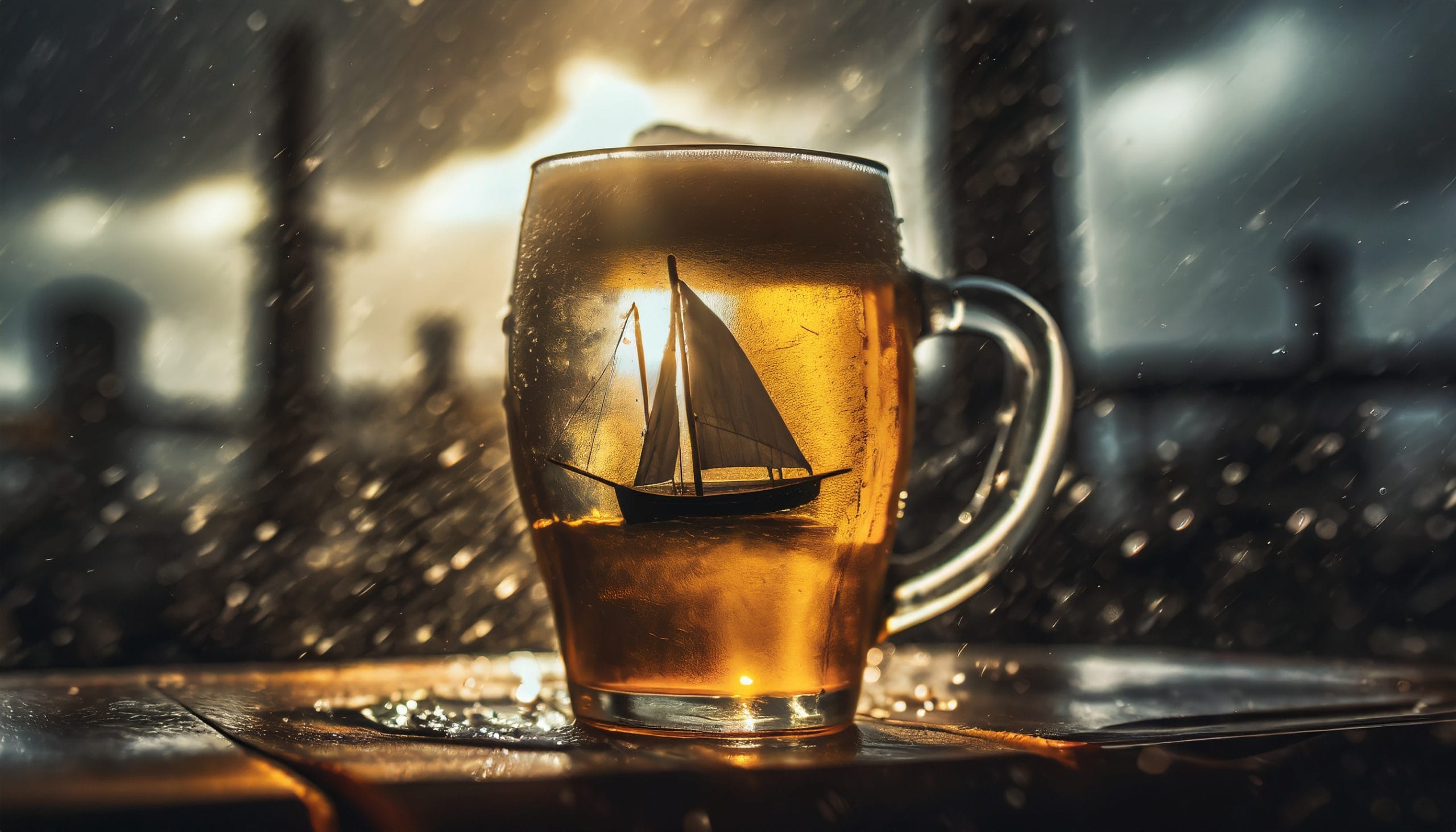 Firefly Foto de Barco vela navegando sobre la cerveza tormentosa dentro de una copa de cerveza, en u